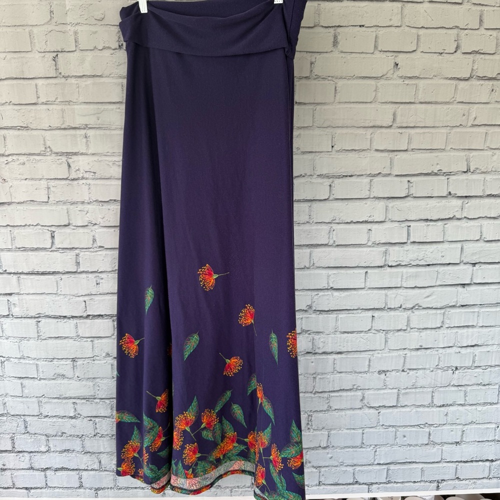 LuLaRoe Purple Maxi Skirt with Red & Green Floral Border